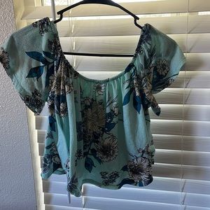 Off shoulder blue floral crop top